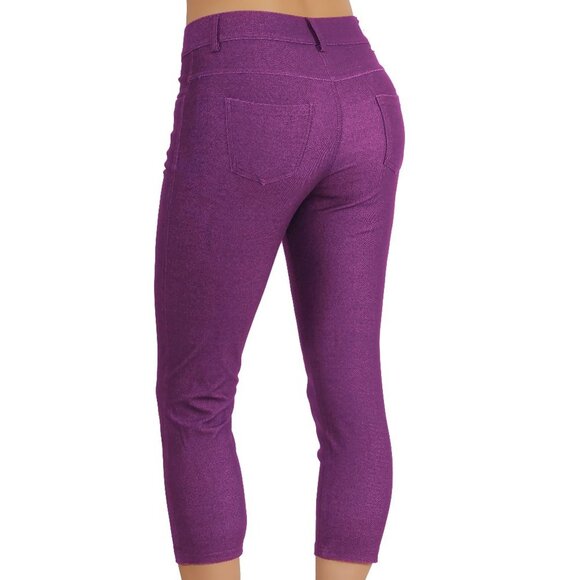 Jean Look Jeggings Capri Slim Fit Pull Up Pants - Picture 3 of 4